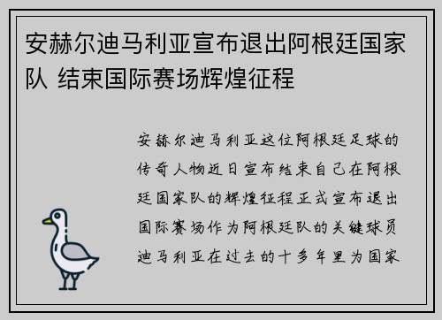安赫尔迪马利亚宣布退出阿根廷国家队 结束国际赛场辉煌征程